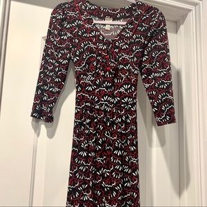 Black Red Long Sleeve Midi Modest Dress small